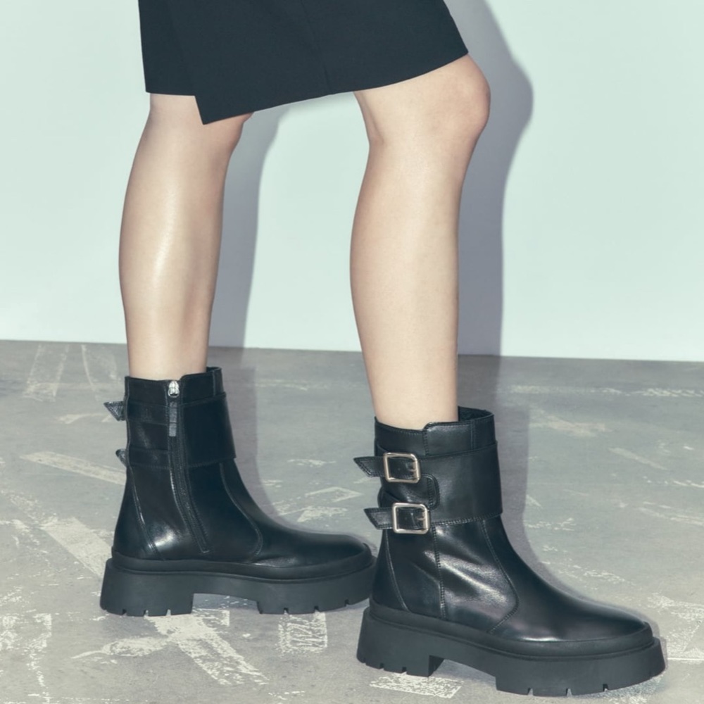 Zara buckled leather ankle boots